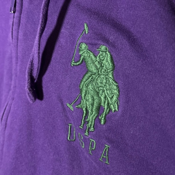 U.S. Polo Assn. Purple Hoodie w/ Green Appliqué Logo + Lined Hood Size Small - Picture 2 of 6